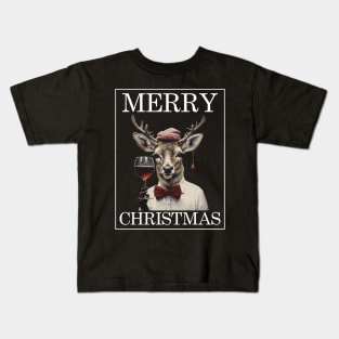 Christmas Deer with Wine Glass Funny Christmas Kids T-Shirt